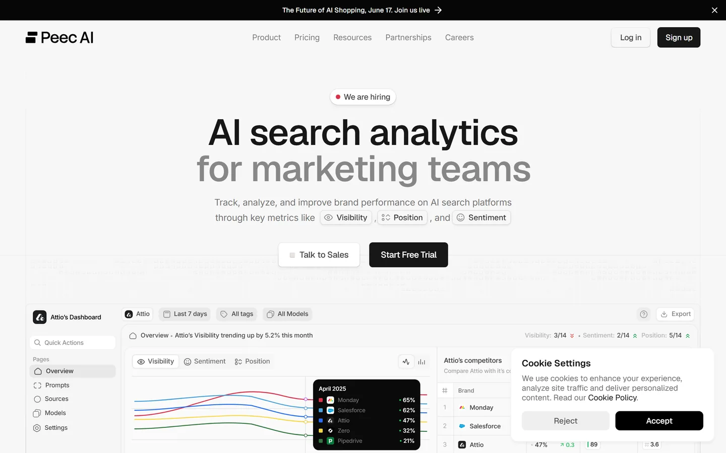 Peec AI homepage