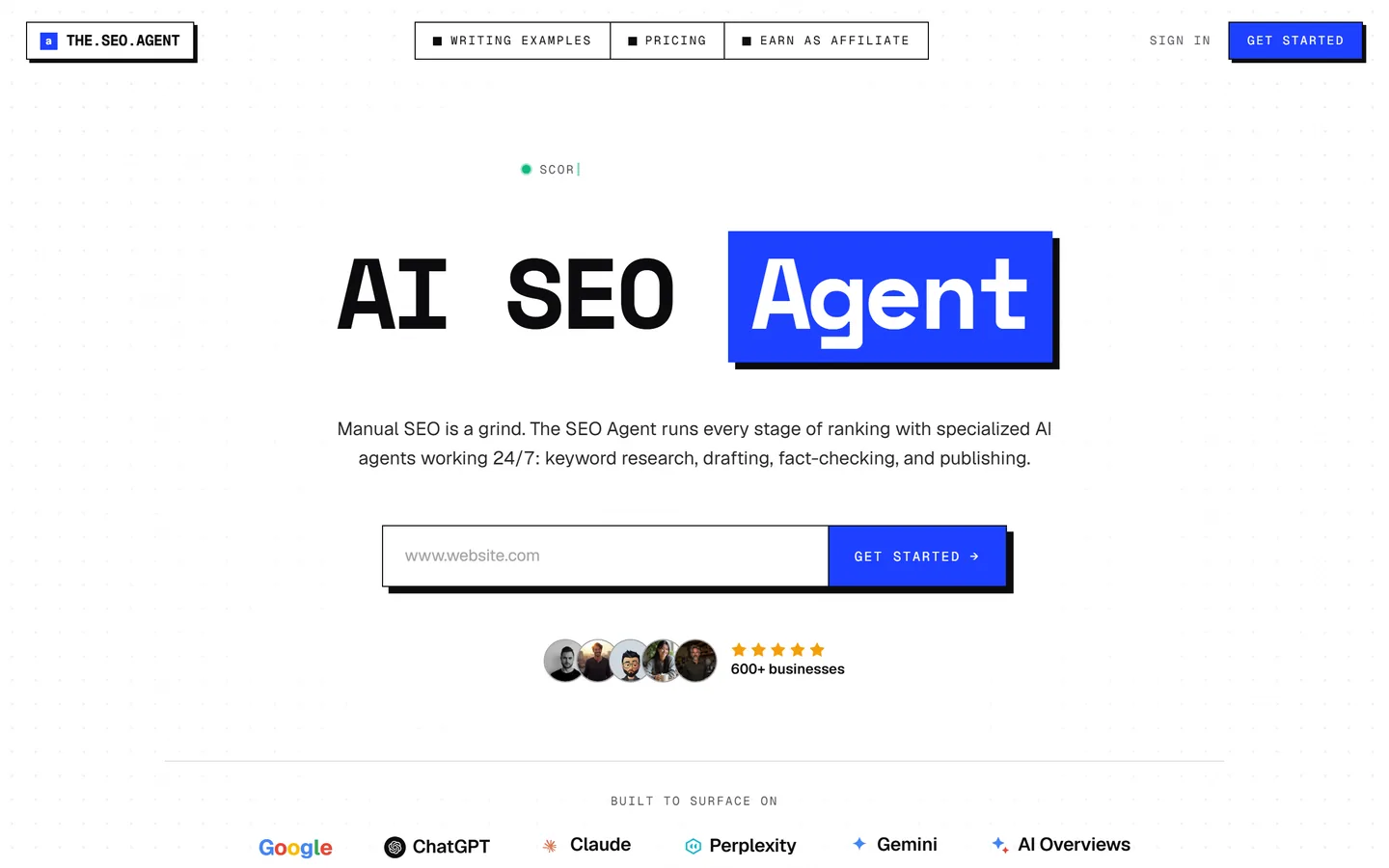 The SEO Agent homepage